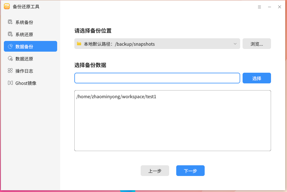 图 8 数据备份路径选择-big