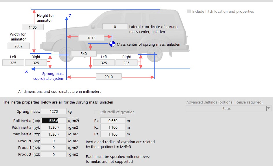 carsim vehicle sizes